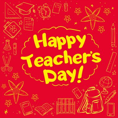 Öğretmenler Günü 'nüz kutlu olsun. Poster, tebrik kartı ya da afiş için el yazısı. Harf karalamaları.