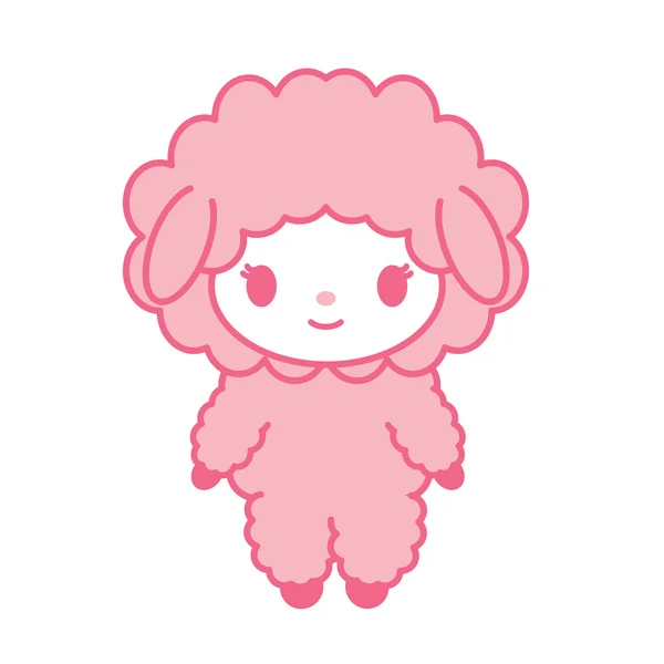 Kawaii petite fille mignonne mouton isolé sur blanc. symbole du Nouvel An 2015. Style japonais : . — Image vectorielle