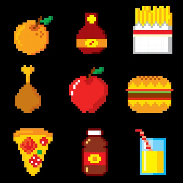 Conjunto de iconos de píxeles. Comida rápida . — Archivo Imágenes Vectoriales