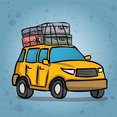 Bagaj ile off-road aracı. çizilmiş vektör çizimi uzat.