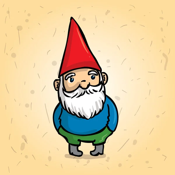 Hand getrokken tuin gnome. handen in zijn zakken. Cartoon vectorillustratie. — Stockvector