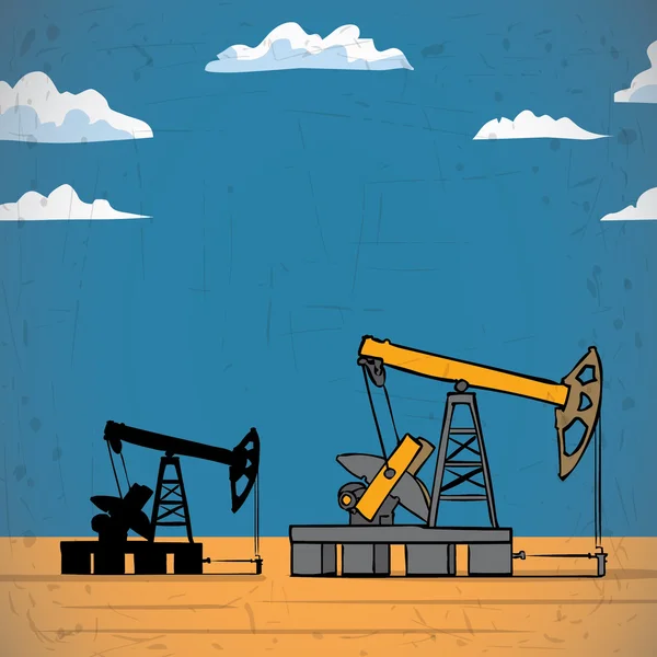 Bomba de óleo no deserto produz óleo. Ilustração vetorial desenhada à mão . — Vetor de Stock