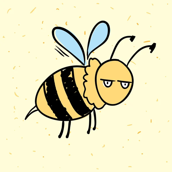 Dibujado a mano divertida abeja vector de dibujos animados — Vector de stock