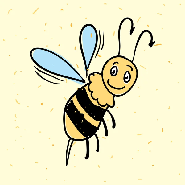 Ručně tažené vtipné kreslené vektorové včela — Stockový vektor