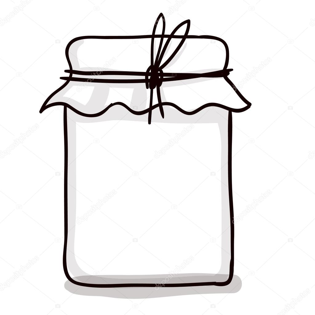 Hand drawn jar with a paper cover for jam or honey.