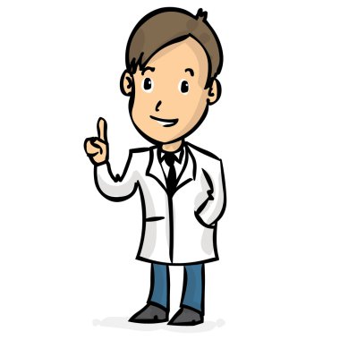 Neşeli erkek doktor el çekilmiş. renkli vektör çizim.