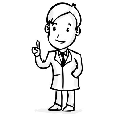 Neşeli erkek doktor el çekilmiş. Anahat vektör çizim.