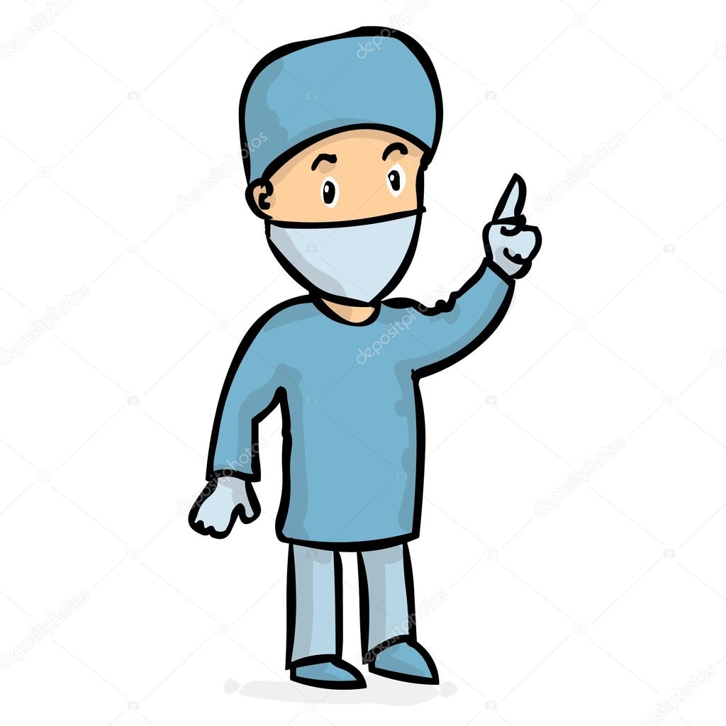 Hand drawn cheerful male doctor. Colorful vector illustration.