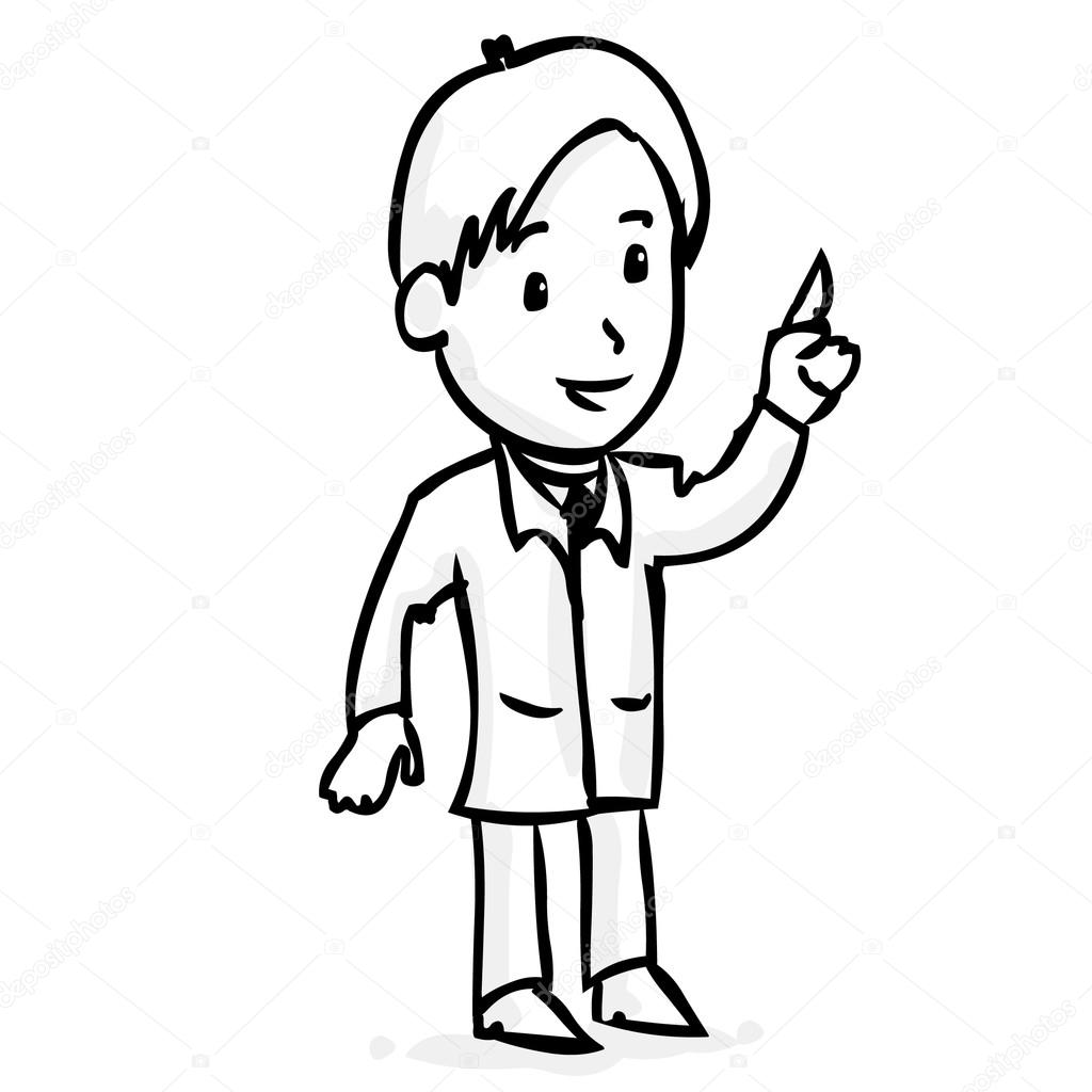 Hand Drawn Cheerful Male Doctor Outline Vector Illustration