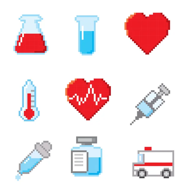 Healthcare pixel icons set — Stock Vector