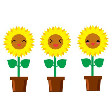 şirin ayçiçeği. Kawaii Japon tarzı.