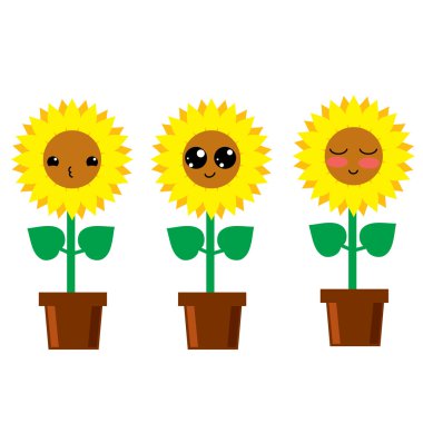 şirin ayçiçeği. Kawaii Japon tarzı.