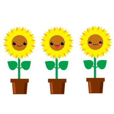 şirin ayçiçeği. Kawaii Japon tarzı.