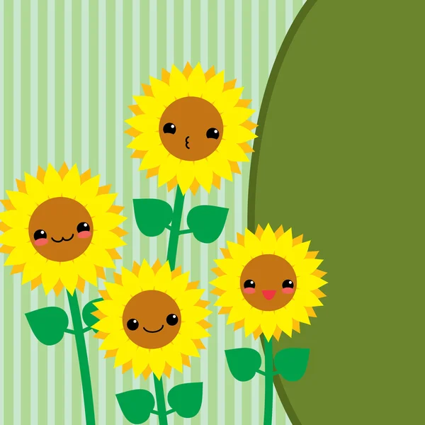 可爱卡通向日葵的贺卡。卡哇伊日式. — 图库矢量图片