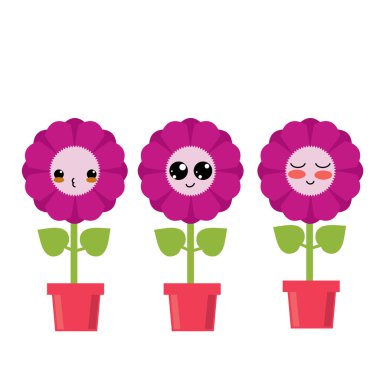 Şirin çiçekler. Kawaii Japon tarzı.