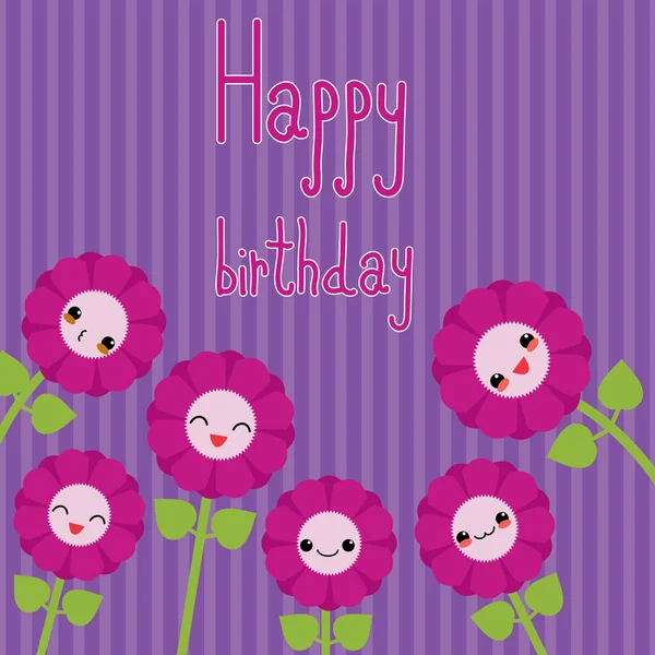 Cute greeting card with cartoon flowers. Kawaii japanese style. — Stock Vector