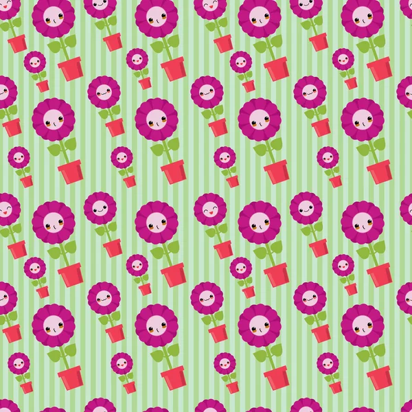 Cute seamless pattern with cartoon flowers. Kawaii japanese style. — Stock Vector