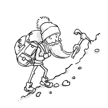 Tırmanma dağ tırmanma büyük sırt çantası ile. Çizgi film vektör çizim.