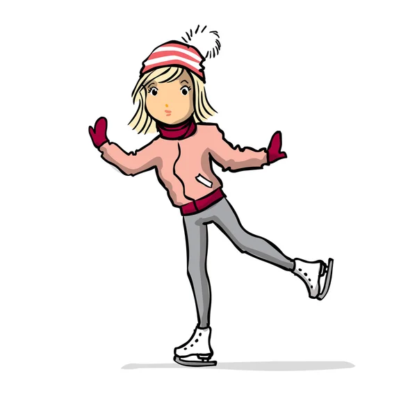 Mujer patinando sobre hielo — Vector de stock