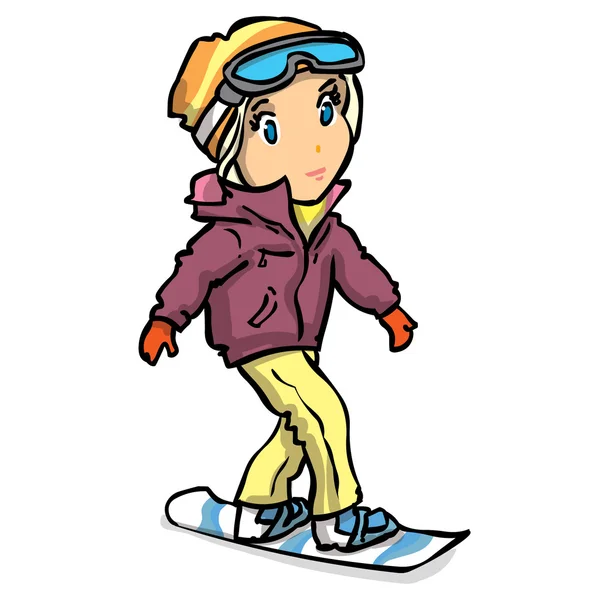 Mujer joven snowboard — Vector de stock