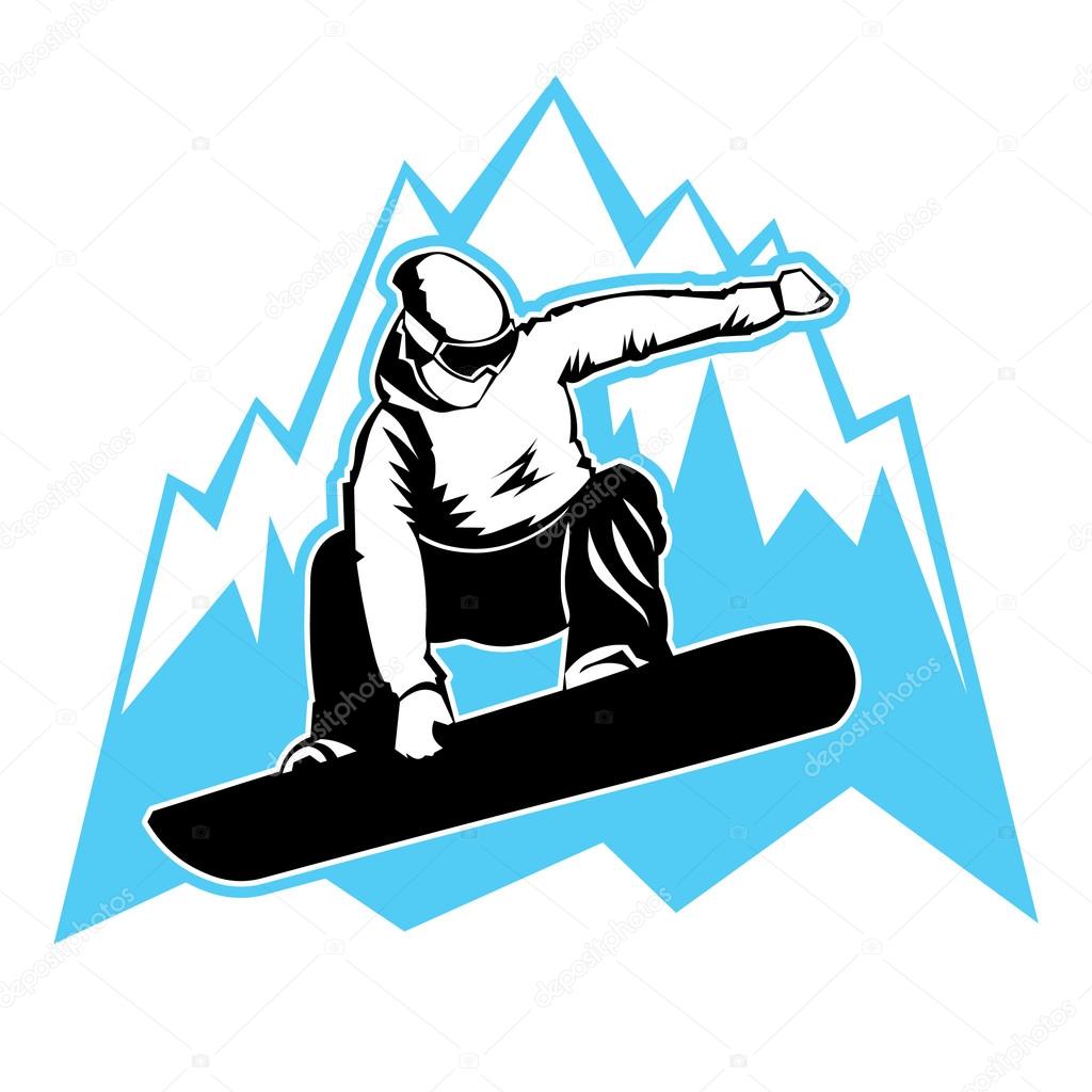 Jumping snowboarder. Vector sign branding identity corporate logo.