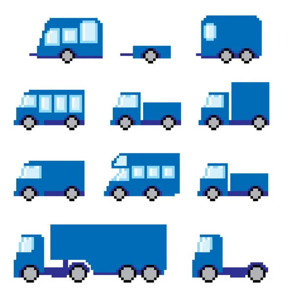 Pixel  transportation icon set. Old school computer graphic style. — Stock Vector