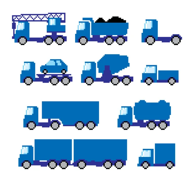 Pixel  transportation icon set. Old school computer graphic style. — Stock Vector