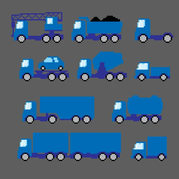 Pixel  transportation icon set. Old school computer graphic style. — Stock Vector