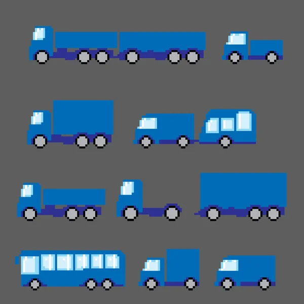 Pixel  transportation icon set. Old school computer graphic style. — Stock Vector