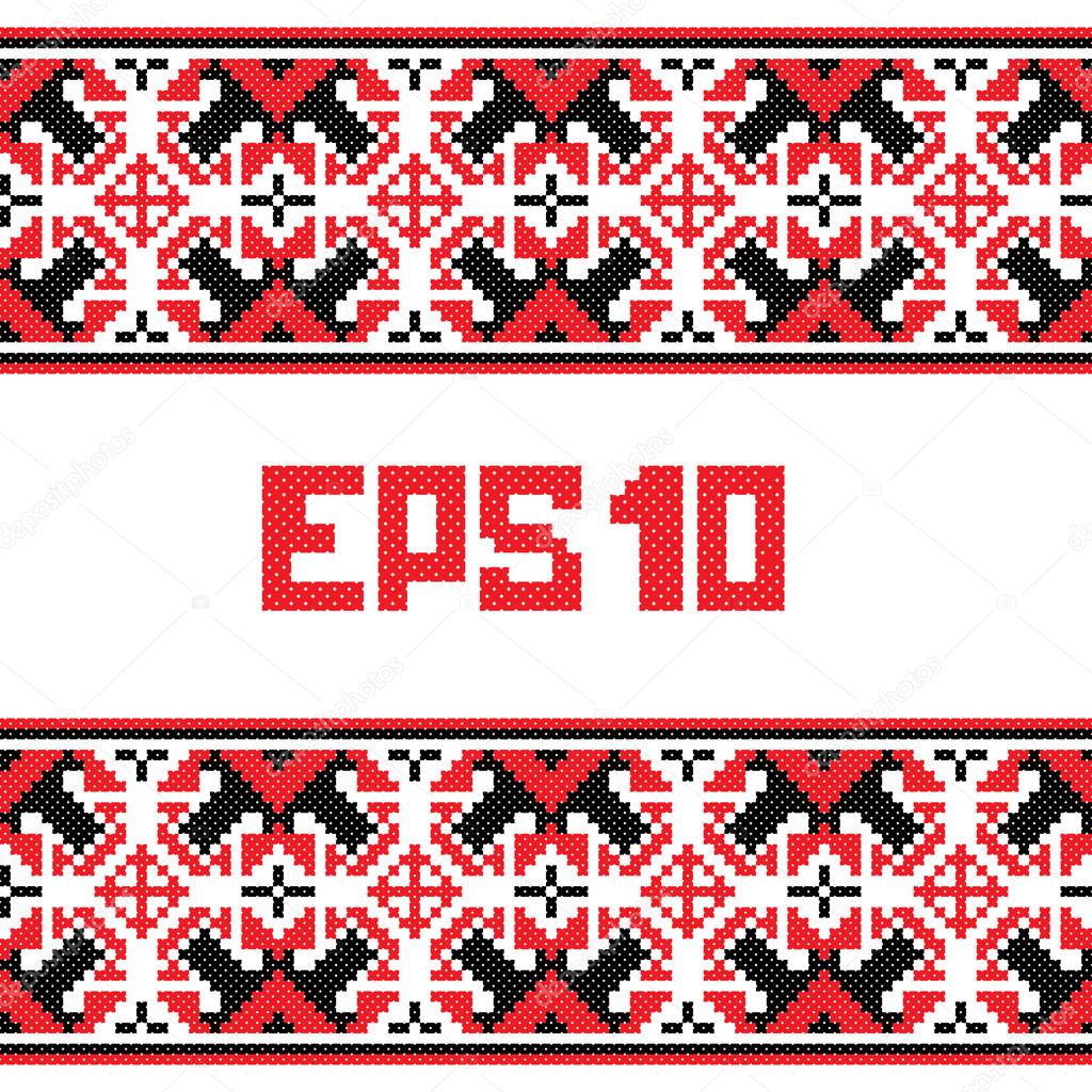 Ukrainian, belarusian, russian, Slavic red and black traditional folk embroidery seamless pattern