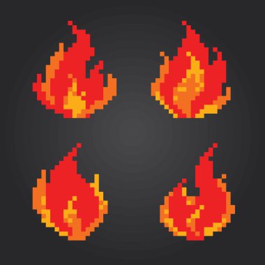 Yangın piksel simgeler kümesi alevler. 
