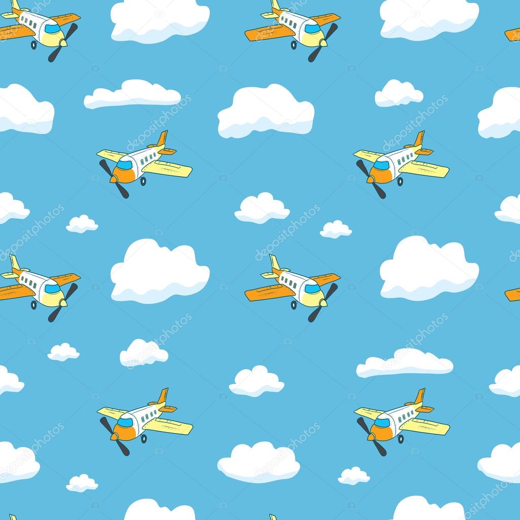 seamless pattern with airplanes and clouds.