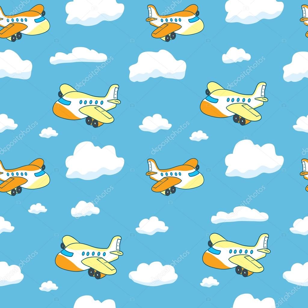 seamless pattern with airplanes and clouds.