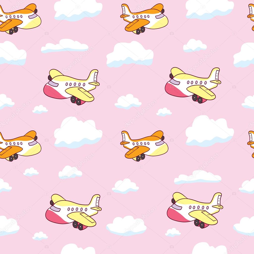 seamless pattern with airplanes and clouds.