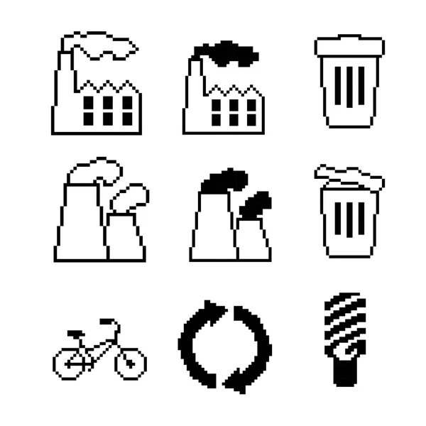 Iconos de ecología de píxeles — Vector de stock