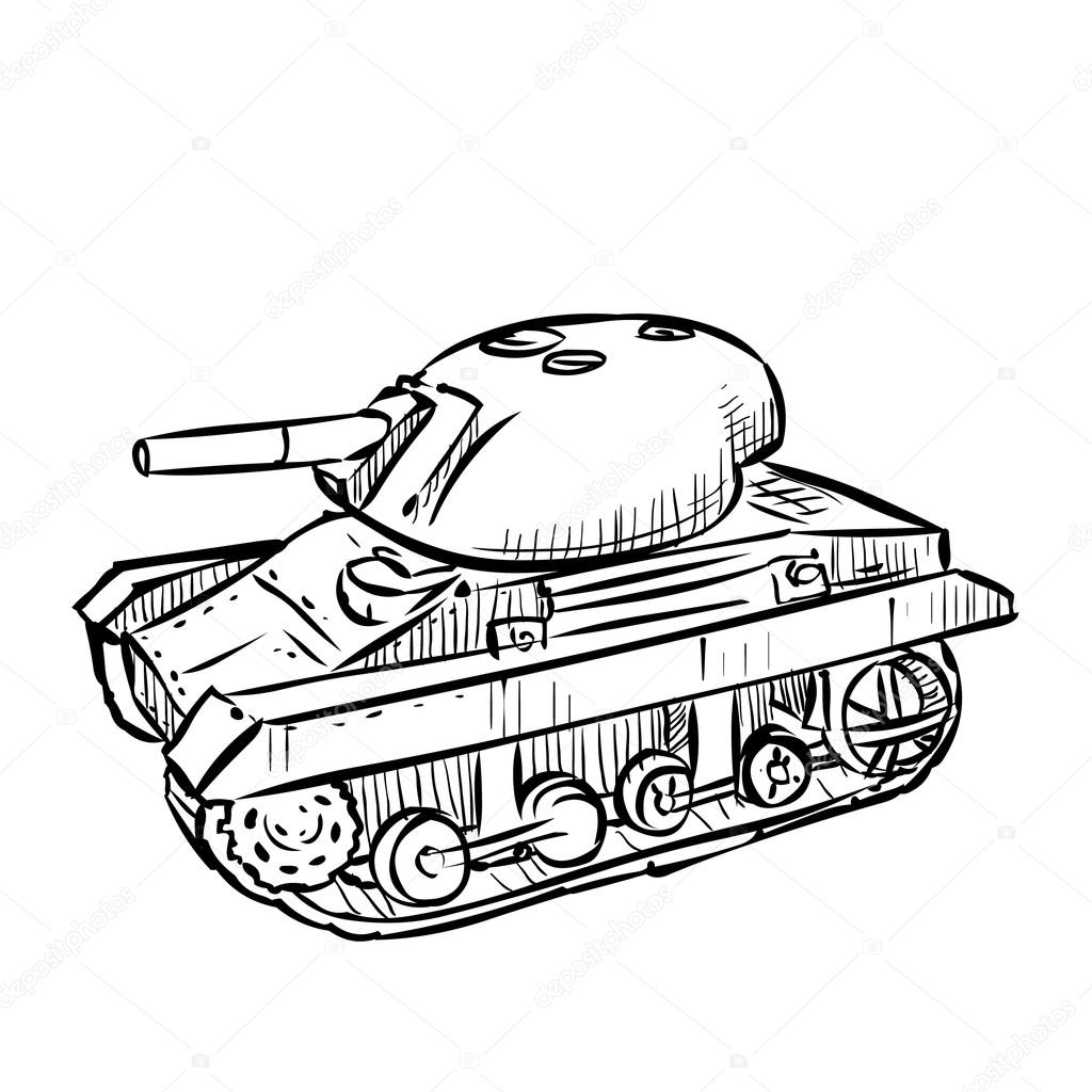 World War 2 American light tank M22 Locust. Hand drawn illustration.