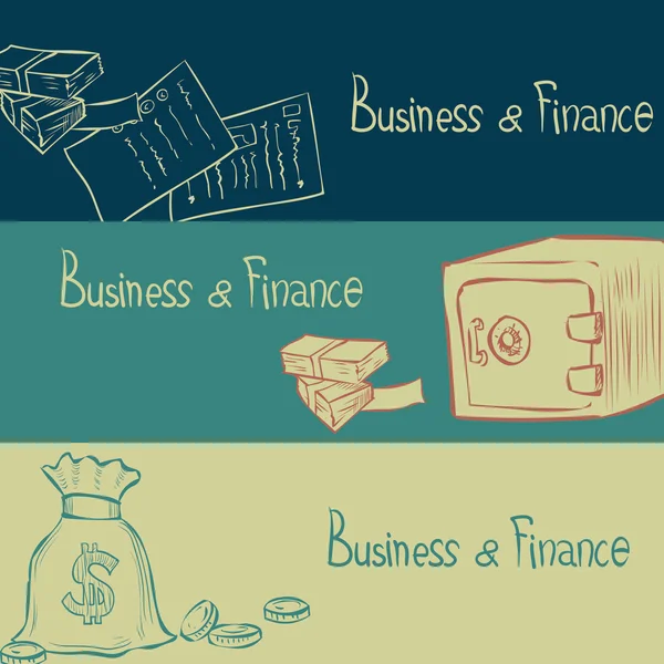 Banner de comercio financiero riqueza y comercio conjunto. Ilustración vectorial dibujada a mano . — Archivo Imágenes Vectoriales