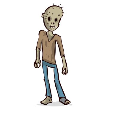 Elle çizilmiş aç korkunç zombi. Çizgi film vektör çizim.