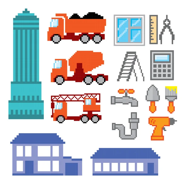Conjunto de ícones de construção. Arte Pixel. Estilo gráfico de computador da velha escola . —  Vetores de Stock