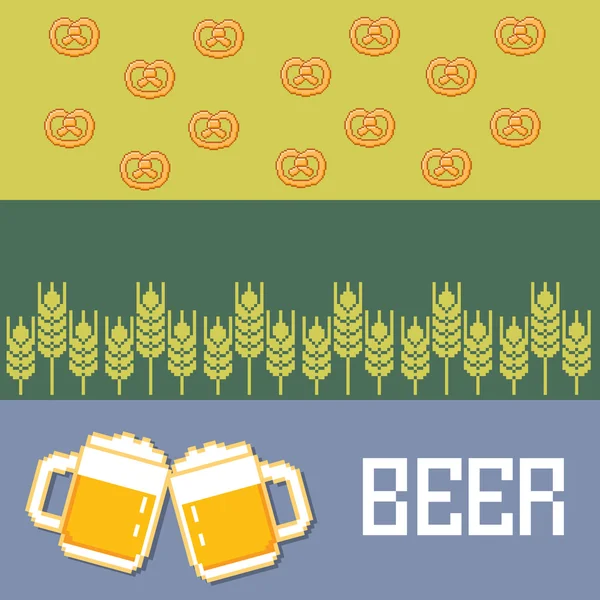 Beer and snacks banner pixel set. — Stock Vector