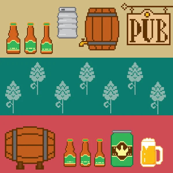 Öl och tilltugg banner pixel set. — Stock vektor