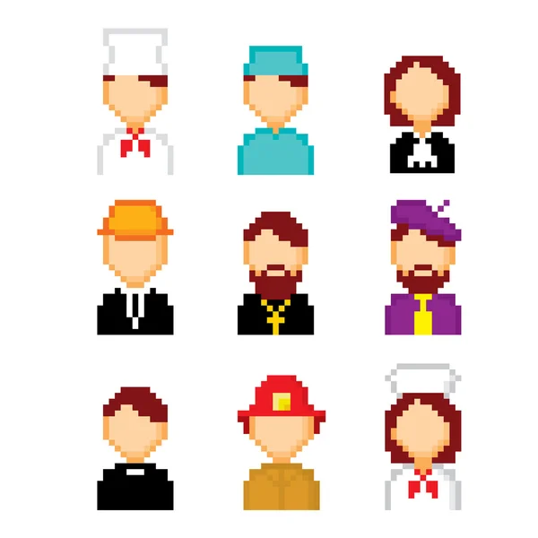 Profession pixels icons set. Old school computer graphic style. — Stock Vector