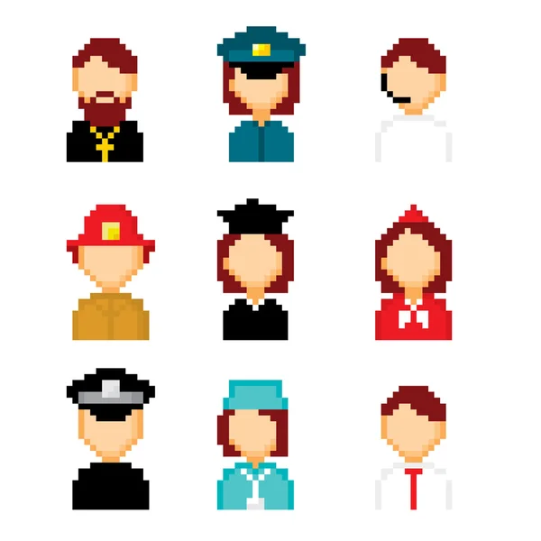 Icônes de pixels de profession définies. Vieux style informatique graphique de l'école . — Image vectorielle