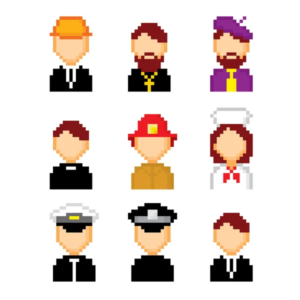 Profession pixels icons set. Old school computer graphic style. — Stock Vector