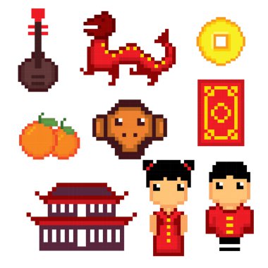 Çin Kültür sembolleri Icons set 