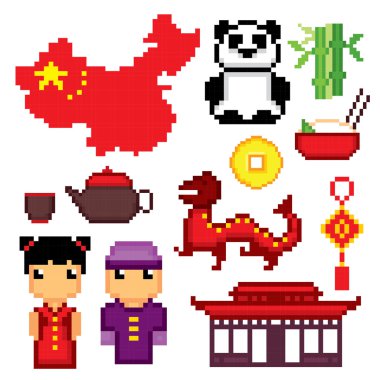 Çin Kültür sembolleri Icons set 