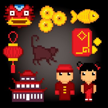 Çin Kültür sembolleri Icons set 