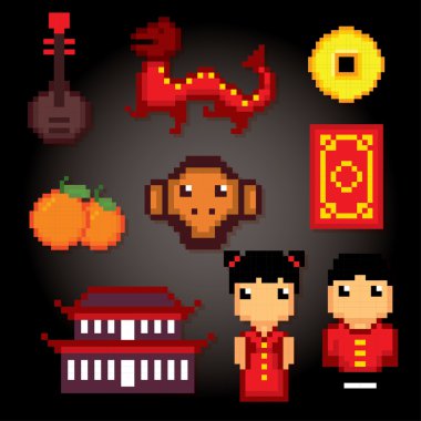 Çin Kültür sembolleri Icons set 