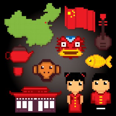Çin Kültür sembolleri Icons set 