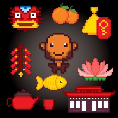 Çin Kültür sembolleri Icons set 